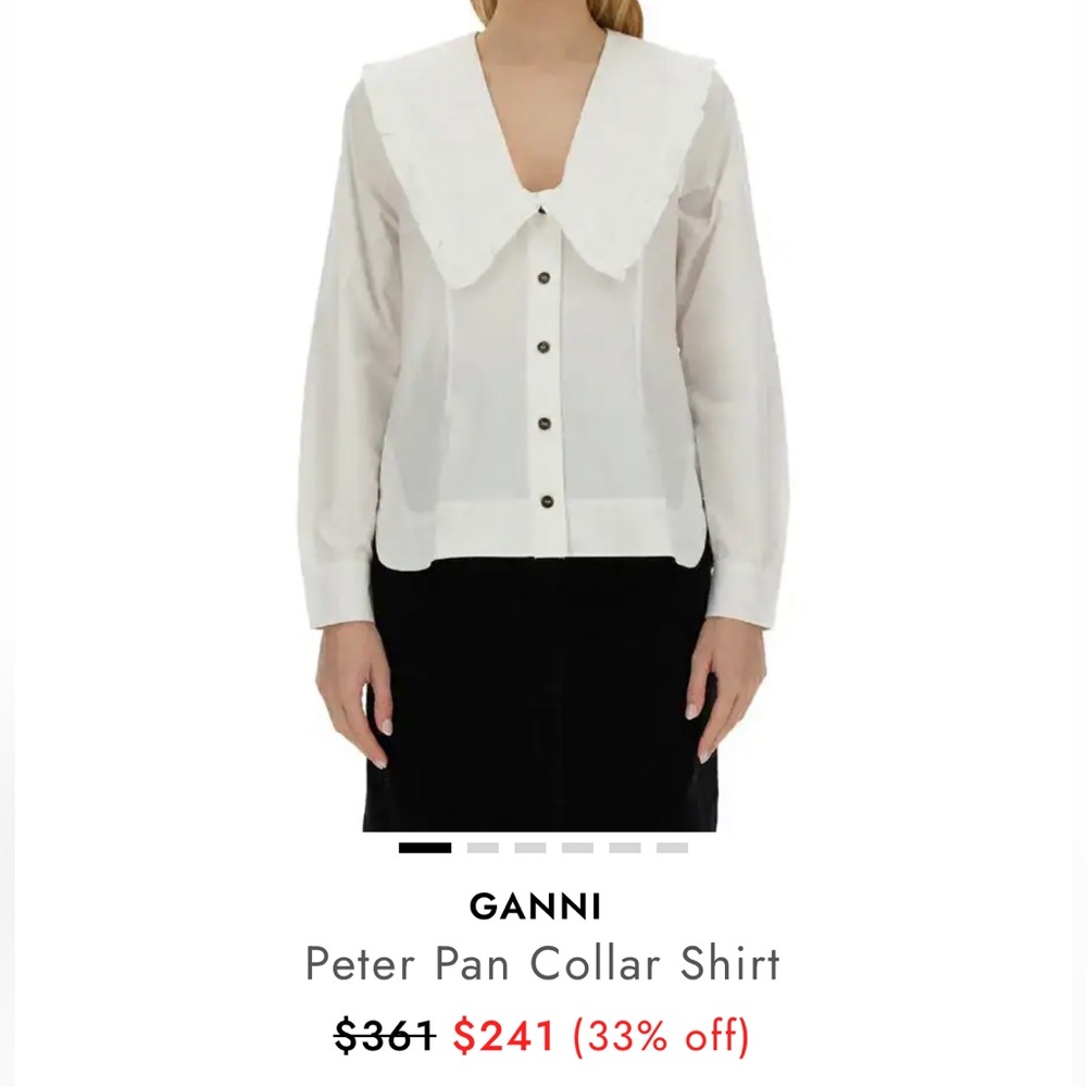 Ganni White Peter Pan Ruffled Collar Button Down Shirt